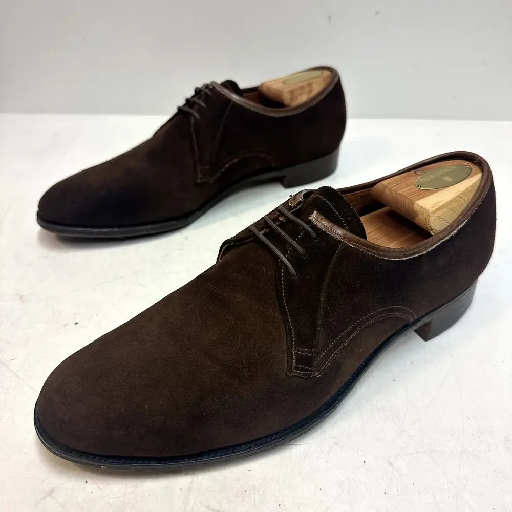 VGUC Loake Shoemakers Brown Suede Plain Toe Derby Made in England Uk 8 US 9